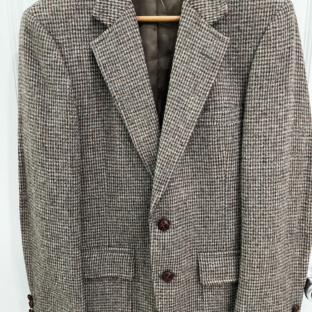 Hardwick Clothes 38R Tweed Brown Scottish Wool Leather Button Sports Coat